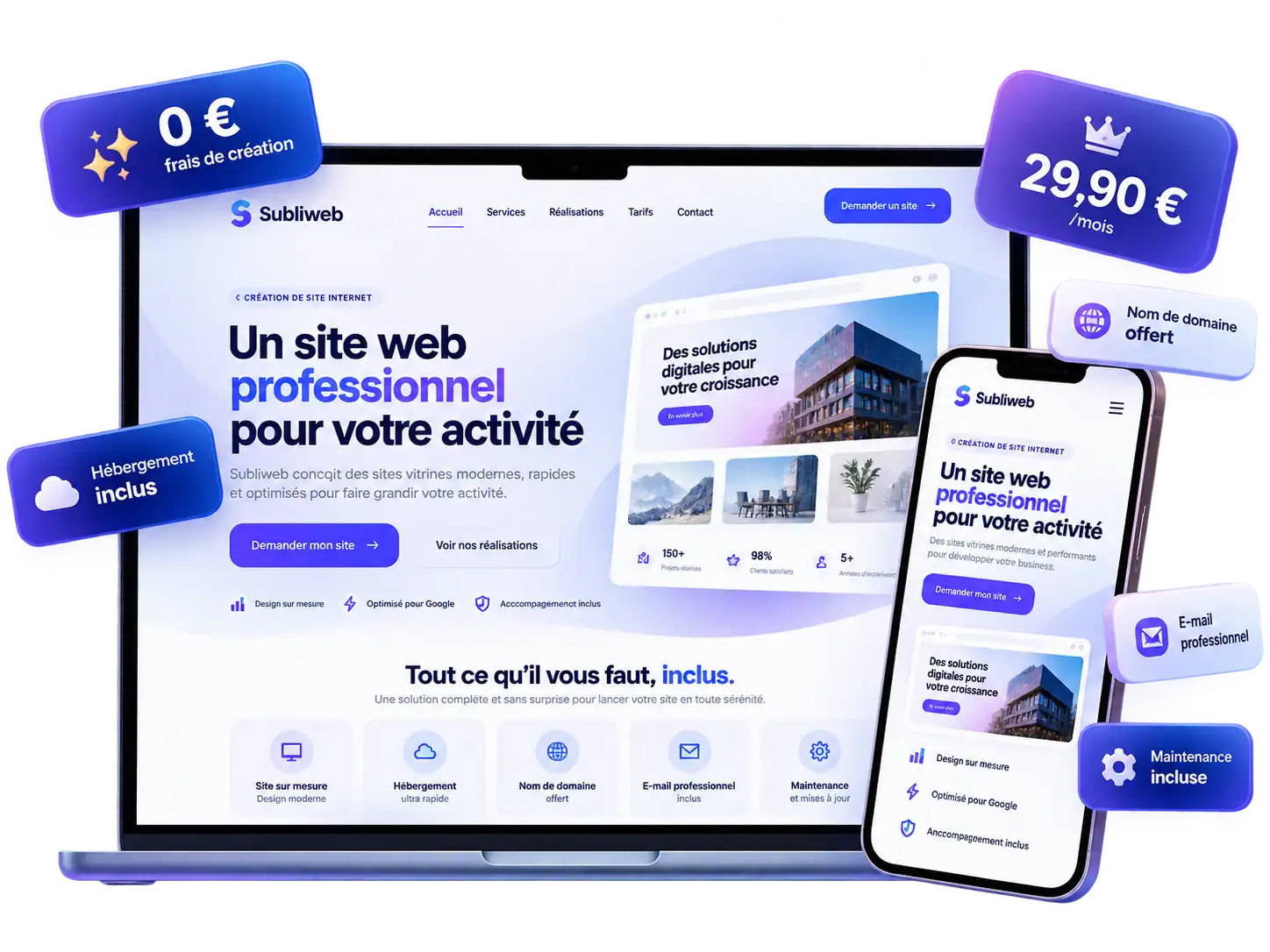 Aperçu de l’offre Subliweb pour site vitrine professionnel