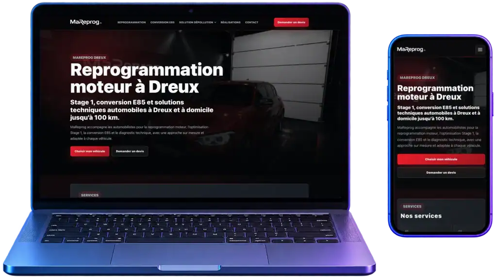 aperçu desktop du site MaReprog spécialisé en reprogrammation moteur